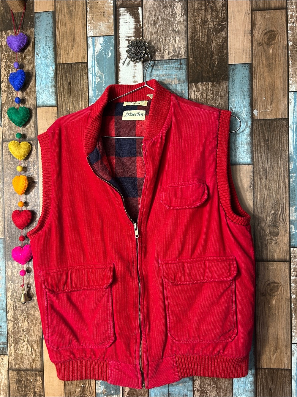 St. John's Bay Red Plaid Quilted Vest vintage